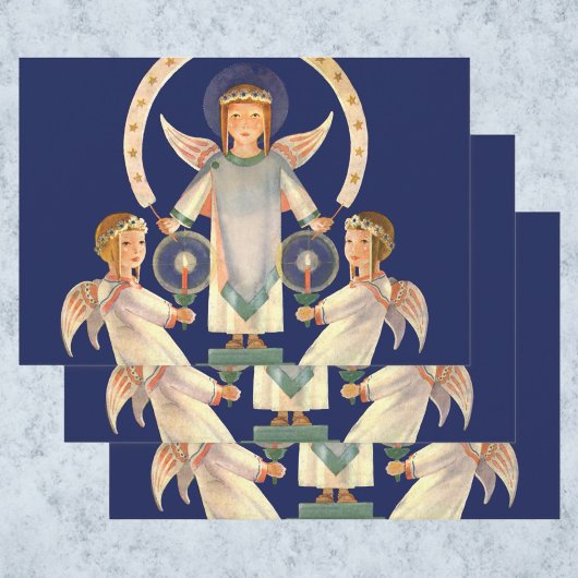 ヴィンテージクリスマス、スカンジナビアのサンタ・ルチアの天使たち ラッピングペーパーシート