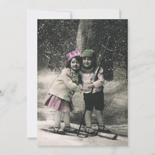 ヴィンテージクリスマス、スキーで遊ぶ親友たちへの招待状 招待状 (正面)