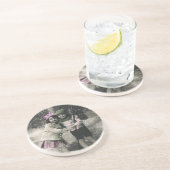 ヴィンテージクリスマス、スキーで遊ぶ親友たち コースター (側面)