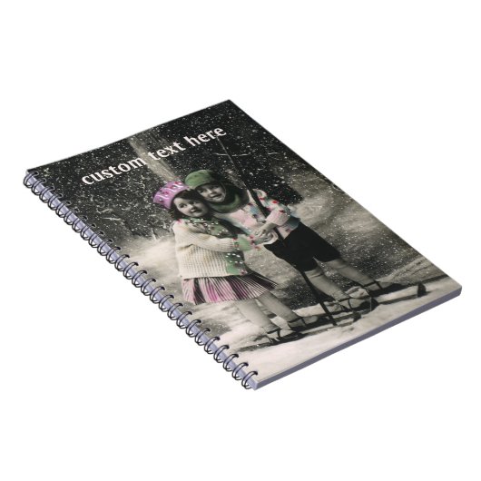 ヴィンテージクリスマス、スキーで遊ぶ親友たち ノートブック (右側)