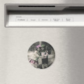 ヴィンテージクリスマス、スキーで遊ぶ親友たち マグネット (インサイチュ (食洗機))