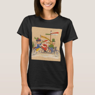 ヴィンテージクリスマス、タンデム自転車に乗るサンタクロース Tシャツ