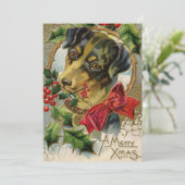 ヴィンテージクリスマス、ダックスシュントの子犬ホリー シーズンカード (スタンド正面)