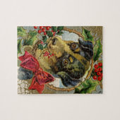 ヴィンテージクリスマス、ダックスシュントの子犬ホリー ジグソーパズル (横)