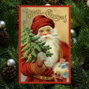 ヴィンテージクリスマス、ツリーを持つヴィクトリア朝のサンタクロース ポスター