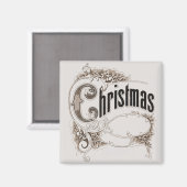 ヴィンテージクリスマス テキスト - 優雅な枠飾り付き マグネット (正面/裏面)