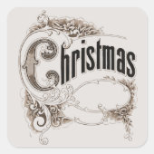 ヴィンテージクリスマス テキスト -  - 繊細な装飾枠 スクエアシール (正面)
