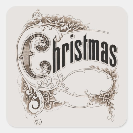 ヴィンテージクリスマス テキスト -  - 繊細な装飾枠 スクエアシール (正面)