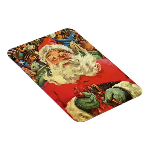 ヴィンテージクリスマス、トナカイが引くソリに乗ったサンタクロース マグネット (右側)