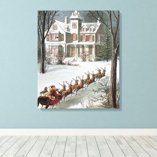 ヴィンテージクリスマス、トナカイと聖ニコラス キャンバスプリント (インサイチュ (ウッドフロア))