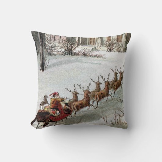ヴィンテージクリスマス、トナカイと聖ニコラス クッション (正面)