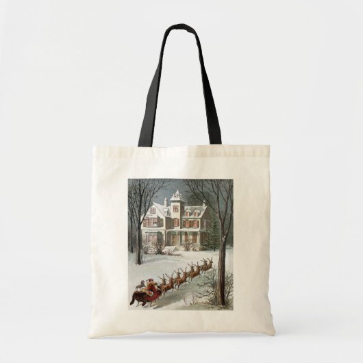 ヴィンテージクリスマス、トナカイと聖ニコラス トートバッグ (正面)