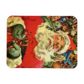 ヴィンテージクリスマス、トナカイのいるソリに乗ったサンタクロース マグネット (横)