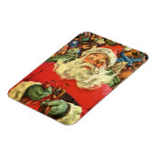 ヴィンテージクリスマス、トナカイのいるソリに乗ったサンタクロース マグネット (左側)