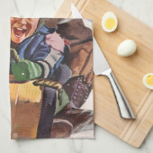 ヴィンテージクリスマス、ハッピー ファミリー トボガン スレッジング キッチンタオル (四つ折り)