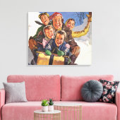 ヴィンテージクリスマス、ハッピー ファミリー トボガン スレッジング キャンバスプリント (インサイチュ (リビング))