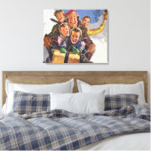 ヴィンテージクリスマス、ハッピー ファミリー トボガン スレッジング キャンバスプリント (インサイチュ (寝室))