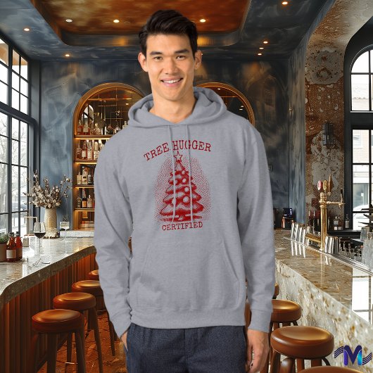 ヴィンテージクリスマス – バーガンディレトロハーフトーンツリー パーカ