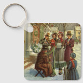 ヴィンテージクリスマス、ビクトリアンミュージシャンカロリング キーホルダー (正面)