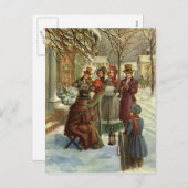 ヴィンテージクリスマス、ビクトリアンミュージシャンカロリング シーズンポストカード (正面/裏面)
