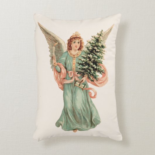 ヴィンテージクリスマス、ビクトリアン天使の木 アクセントクッション (正面(垂直))