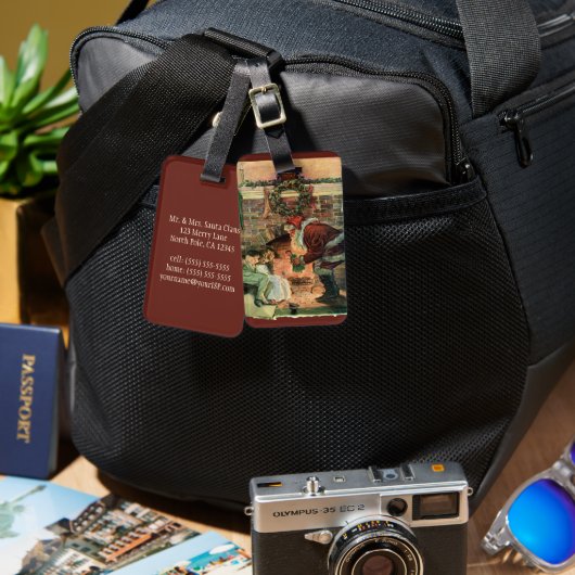 ヴィンテージクリスマス、ビクトリア時代のサンタクロースの子供たち ラゲッジタグ (正面&裏面)