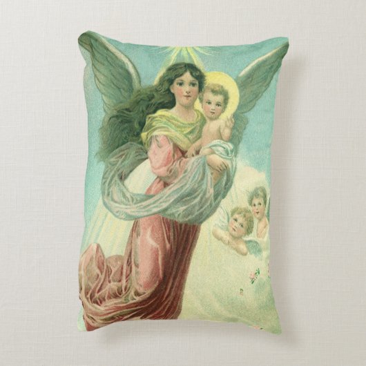 ヴィンテージクリスマス、ビクトリア時代の天使と幼児イエス アクセントクッション (裏面(縦))