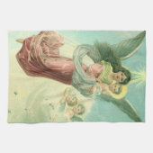 ヴィンテージクリスマス、ビクトリア時代の天使と幼児イエス キッチンタオル (横)