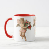 ヴィンテージクリスマス、ビクトリア時代の天使と花輪 マグカップ (左)