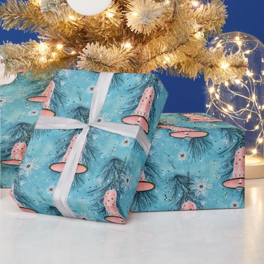 ヴィンテージクリスマス：ピンクのベルと雪の結晶 ラッピングペーパー (クリスマス)