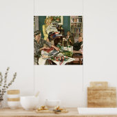 ヴィンテージクリスマス、ファミリーラッピングプレゼント ポスター (キッチン)