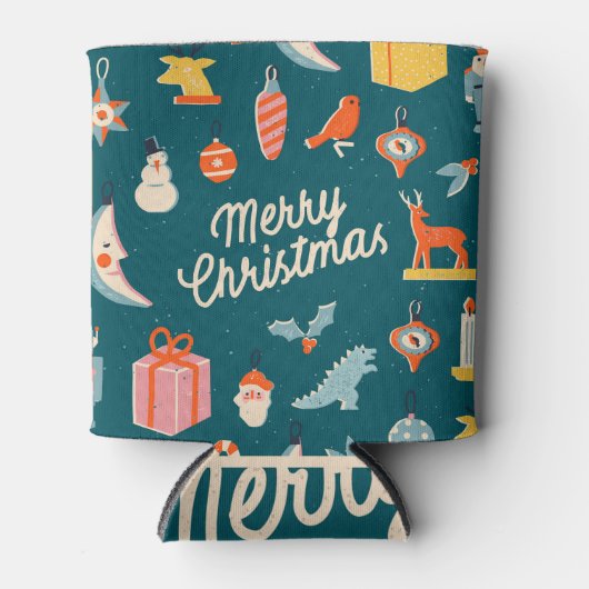 ヴィンテージクリスマス：フェスティバルイラストレーション。 缶クーラー (正面)