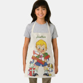 ヴィンテージクリスマス、プレゼントと子犬の男の子 エプロン (インサイチュ)