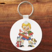 ヴィンテージクリスマス、プレゼントと子犬の男の子 キーホルダー (裏面)