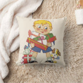 ヴィンテージクリスマス、プレゼントと子犬の男の子 クッション (ブランケット)