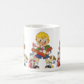 ヴィンテージクリスマス、プレゼントと子犬の男の子 コーヒーマグカップ (中央)