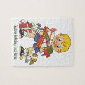 ヴィンテージクリスマス、プレゼントと子犬の男の子 ジグソーパズル (横)