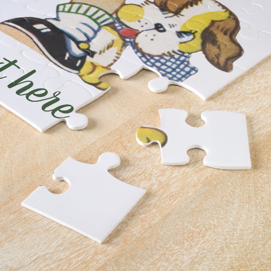 ヴィンテージクリスマス、プレゼントと子犬の男の子 ジグソーパズル (側面)