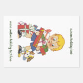 ヴィンテージクリスマス、プレゼントと子犬の男の子 ラッピングペーパーシート (正面)