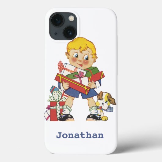 ヴィンテージクリスマス、プレゼントと子犬の男の子 Case-Mate iPhoneケース (裏面)