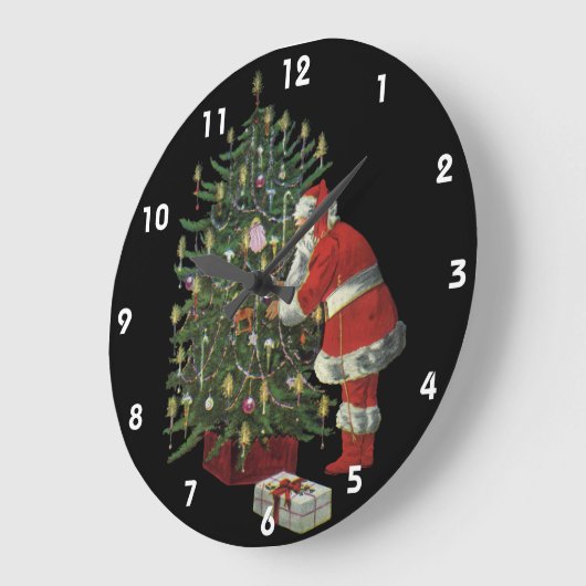 ヴィンテージクリスマス、プレゼントを持ったサンタクロース ラージ壁時計 (傾斜)
