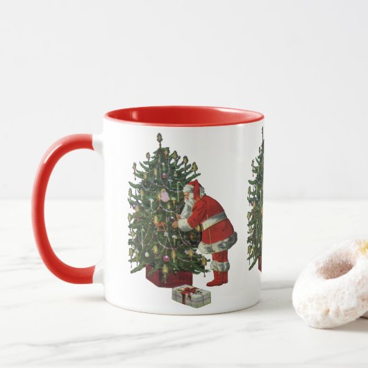 ヴィンテージクリスマス，プレゼント マグカップ (ドーナツ)