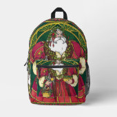 ヴィンテージクリスマス、ホリーリーフのサンタクロース プリントバックパック (正面)