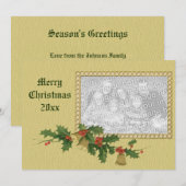 ヴィンテージクリスマス、ホリー、レッドベリー、ベル シーズンカード (正面/裏面)