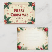 ヴィンテージクリスマス ポストカード ホリーと雪の結晶 (正面/裏面)