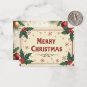 ヴィンテージクリスマス ポストカード ホリーと雪の結晶 (正面/裏面インサイチュ)