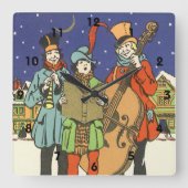 ヴィンテージクリスマス、ミュージシャンと音楽 スクエア壁時計 (正面)