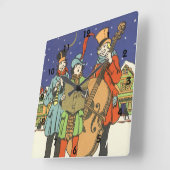 ヴィンテージクリスマス、ミュージシャンと音楽 スクエア壁時計 (傾斜)