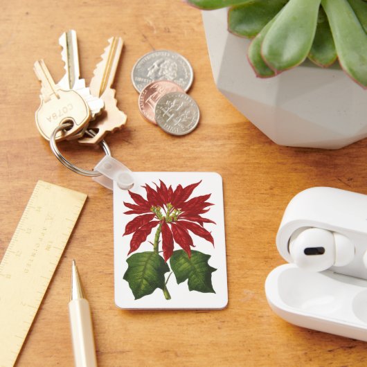 ヴィンテージクリスマス、レッドポインセチア冬の植物 キーホルダー (デスク)