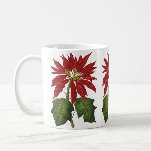 ヴィンテージクリスマス、レッドポインセチア冬の植物 コーヒーマグカップ (左)